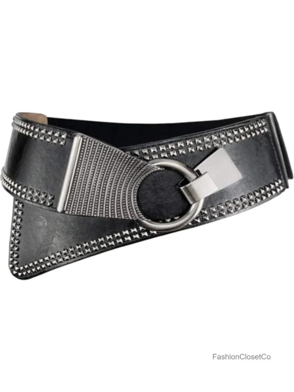 Vintage Faux Leather Elastic Cinch Waist Belt with Interlock Buckle